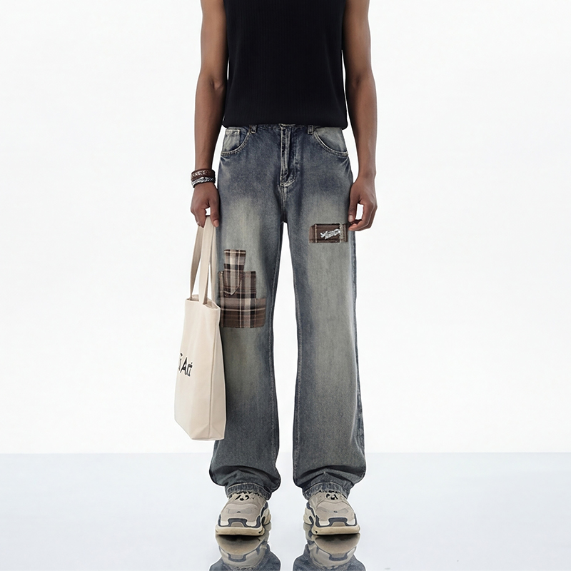 2006 patch panel wide-leg jeans