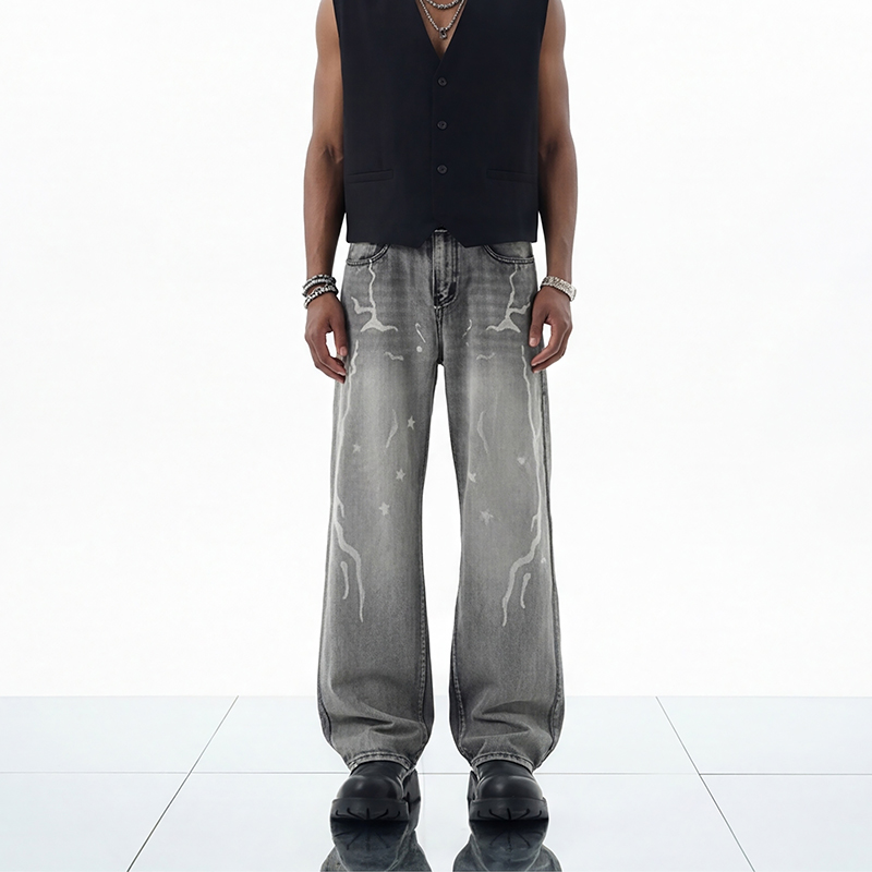2009 washed gray loose jeans