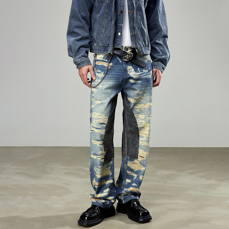 t9611 patch wash loose jeans