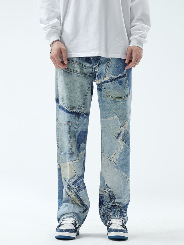 t9612 patchwork loose jeans