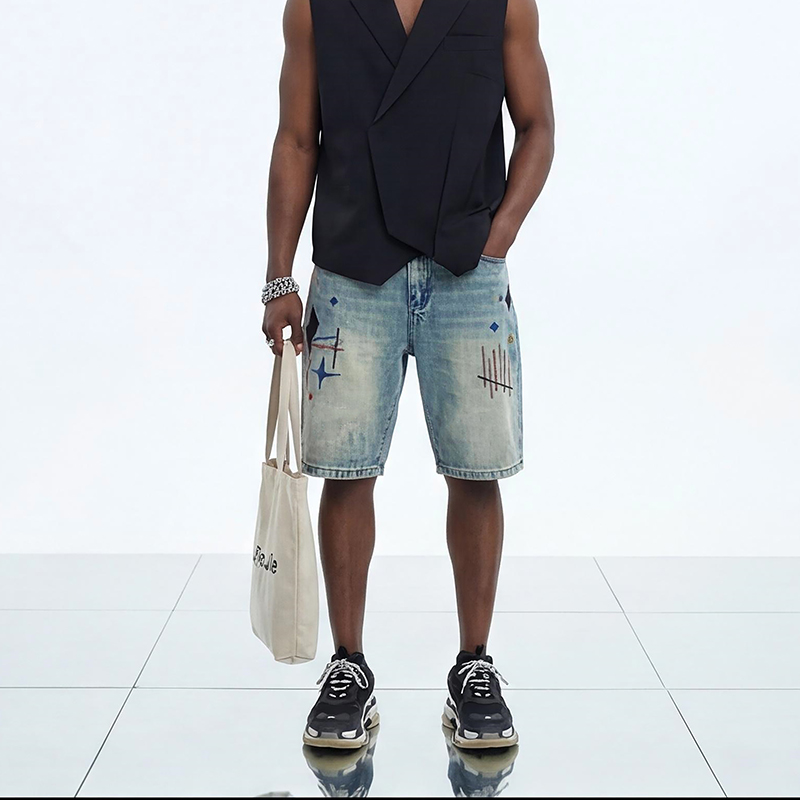 D016 Geometric Denim Shorts product detail